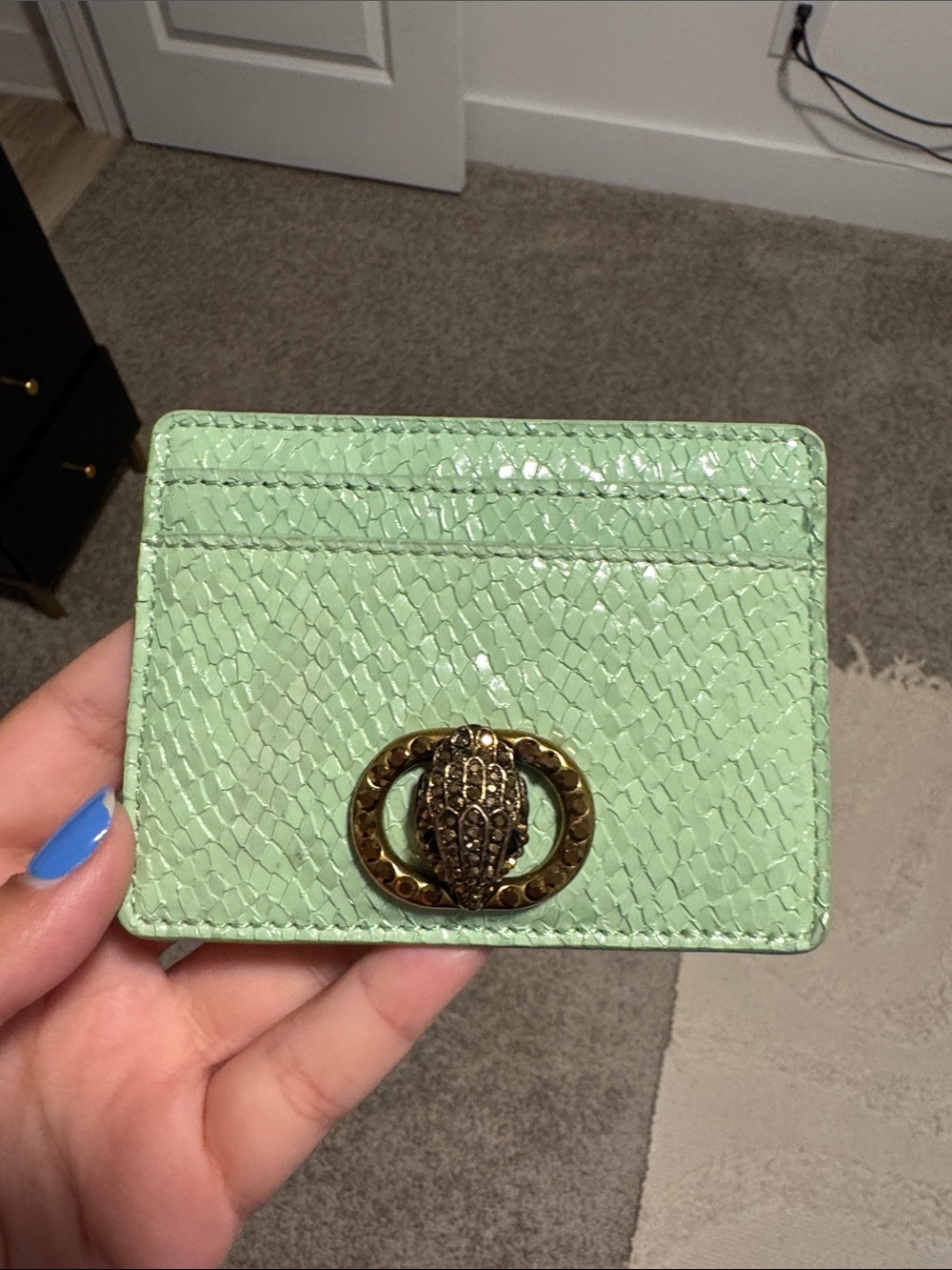 Kurt Geiger Mint Green Card & Key Holder with Brass Emblem